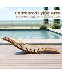 Gymax Outdoor Folding Teak Wood Chaise Lounge Chair w/Curved Lying Area