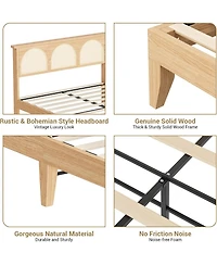 gaomon Bed Frame With Headboard Farmhouse Platform Bed Led Wooden Slats No Box Spring Durable