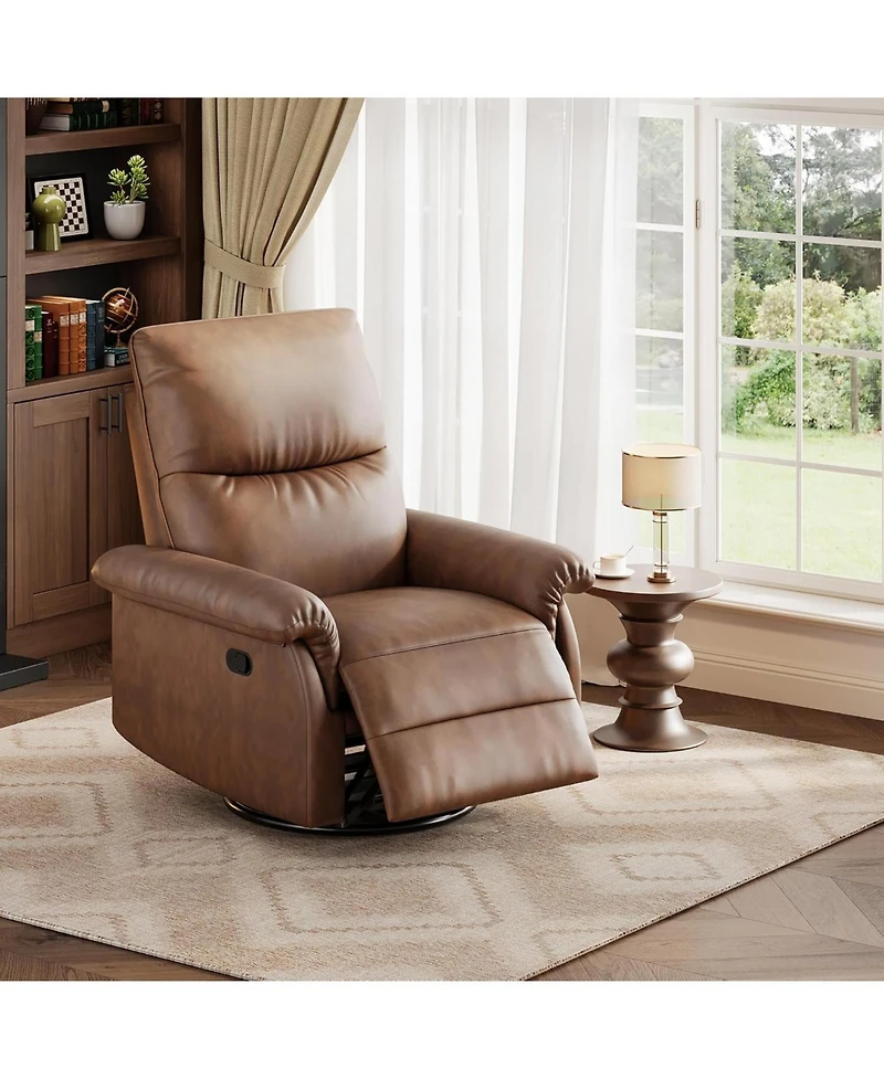 gaomon Recliner Chair, 360° Swivel Rocker Glider, Padded Armrest, Deep Seat, Pu Leather, Living Room.