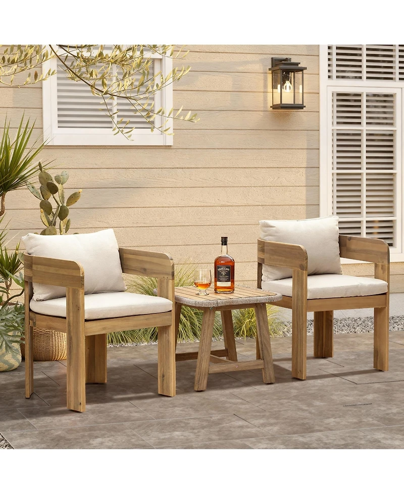 LuxenHome Set of 2 Modern Outdoor Acacia Wood Armchair with Cushions, Patio Lounge Seating