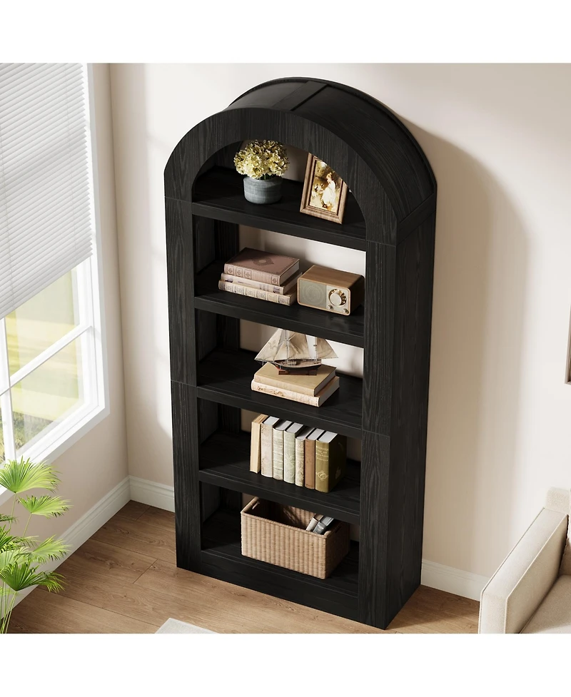 Tribesigns 70.9'' Tall Arched Bookshelf with Storage, 5-Tier Wooden Open Bookcase Display Shelves Organizer
