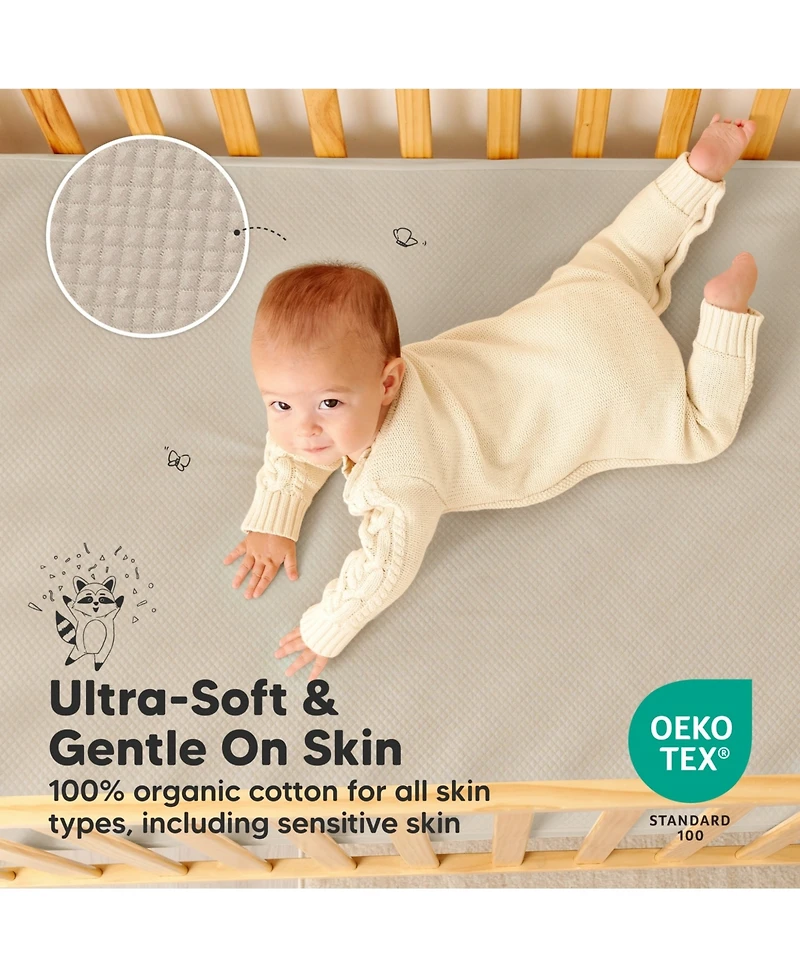 KeaBabies 2-Pack Protect+ Waterproof Crib Mattress Protector Covers, Quin Quilted Cotton Baby Topper, Toddler Sheets