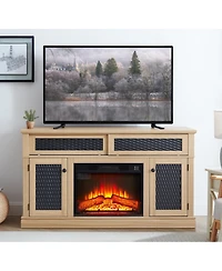 Streamdale Furniture Embossed Pattern Tv and Media Console with Faux Fireplace
