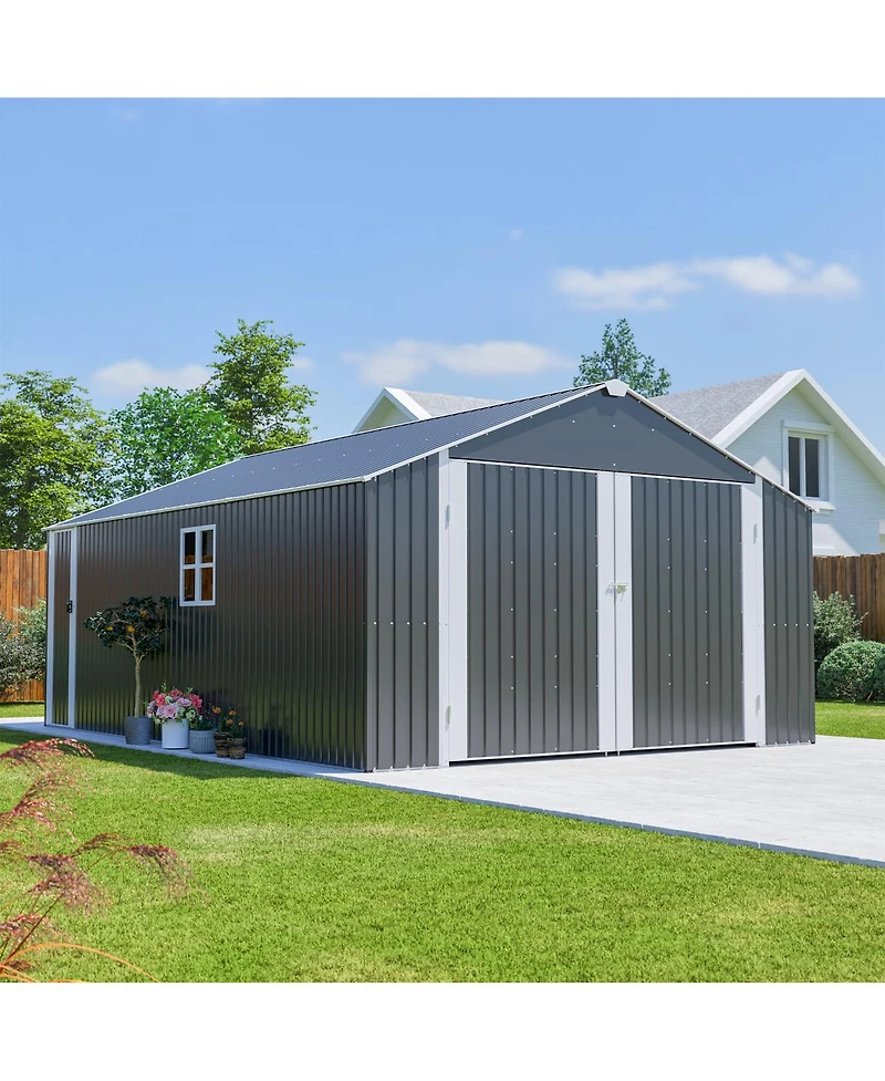 Streamdale Furniture 12x20 Ft Metal Shed Garage - 1810 Cuft, Double-Door, All-Weather Storage