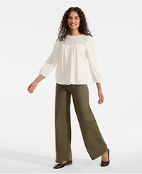 Lands' End Women's 3/4 Sleeve Eyelet Mix Flowy Top