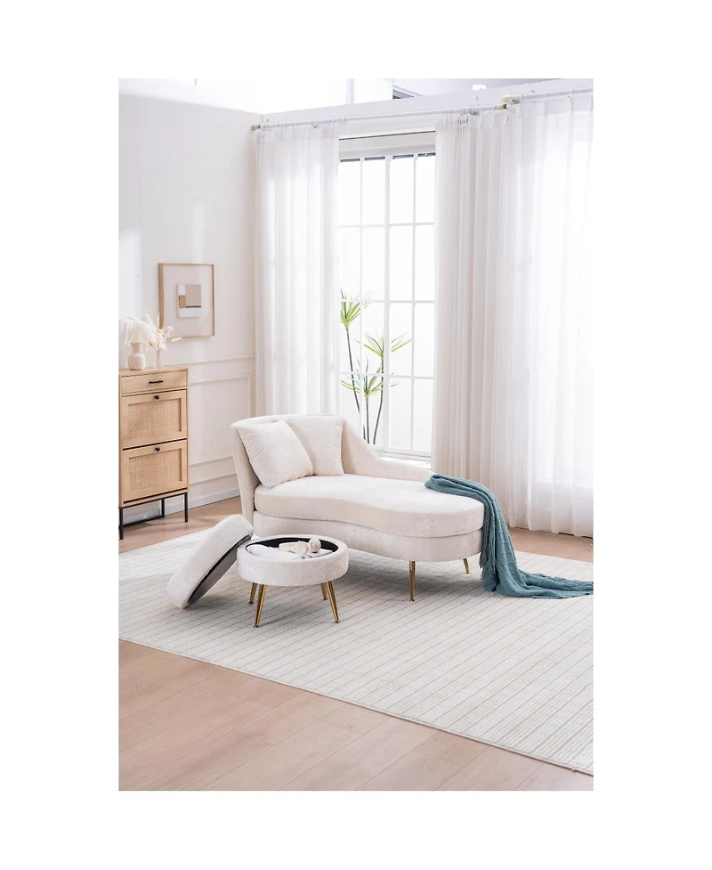 Streamdale Furniture Indoor Chenille Chair with Left Armrest & Lumbar Pillow, Lounge SofaFootstool