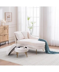 Streamdale Furniture Indoor Chenille Chair with Left Armrest & Lumbar Pillow, Lounge SofaFootstool