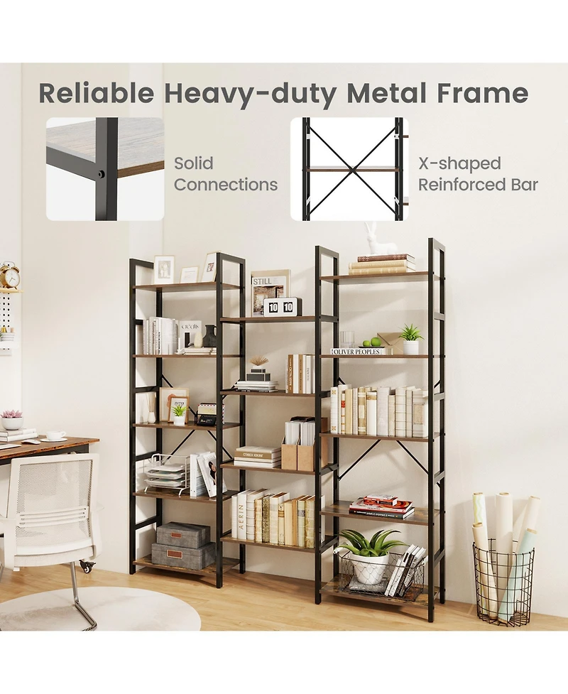 Slickblue 5-tier Triple Wide Heavy-duty Metal Frame Industrial Bookshelf.