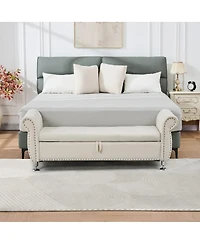 Streamdale Furniture Soft Velvet Storage Bench with Crystal Buttons and Pillow