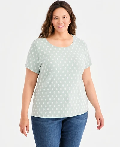 Style & Co Plus Printed Short-Sleeve Scoop-Neck Top, Macy's Exclusive