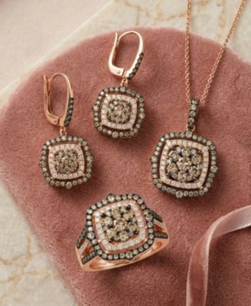 Le Vian Chocolate Diamond Nude Diamond Halo Cluster Pendant Necklace Drop Earrings Ring Collection In 14k Rose Gold
