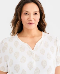 Style & Co Plus Printed Short-Sleeve Henley Top, Macy's Exclusive
