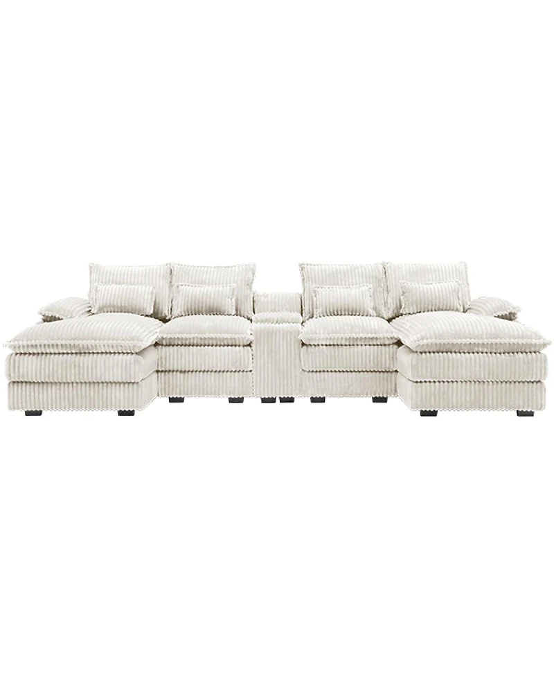 Streamdale Furniture 5-piece U-shaped sofa w/ console, Usb ports & 4 pillows.