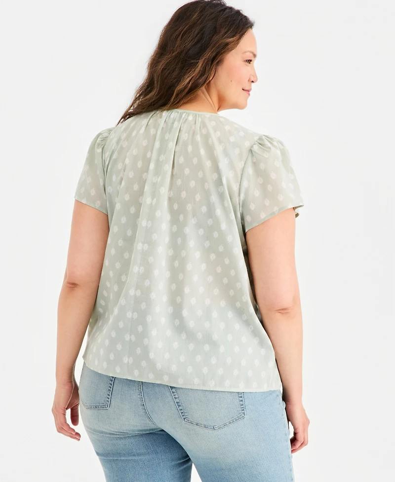Style & Co Plus Cotton Printed Pleat-Front Top, Macy's Exclusive