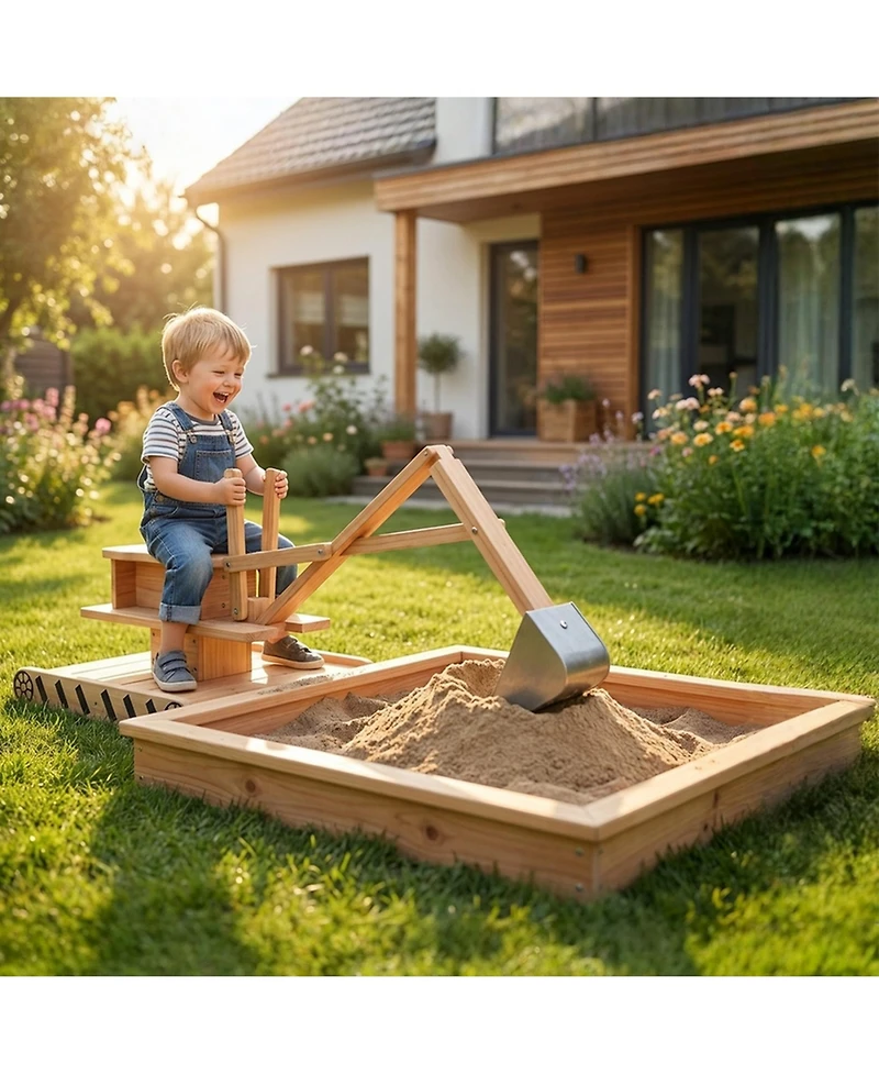 Qaba Wooden box with Digger, Kids box Outdoor with 360degree(s) Rotating Seat