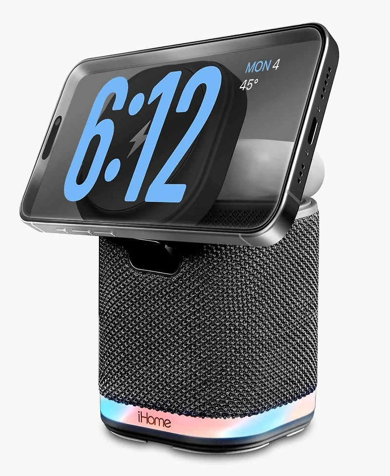 iHome Power Tower Dual Wireless Charging Bluetooth Speaker with Night Light