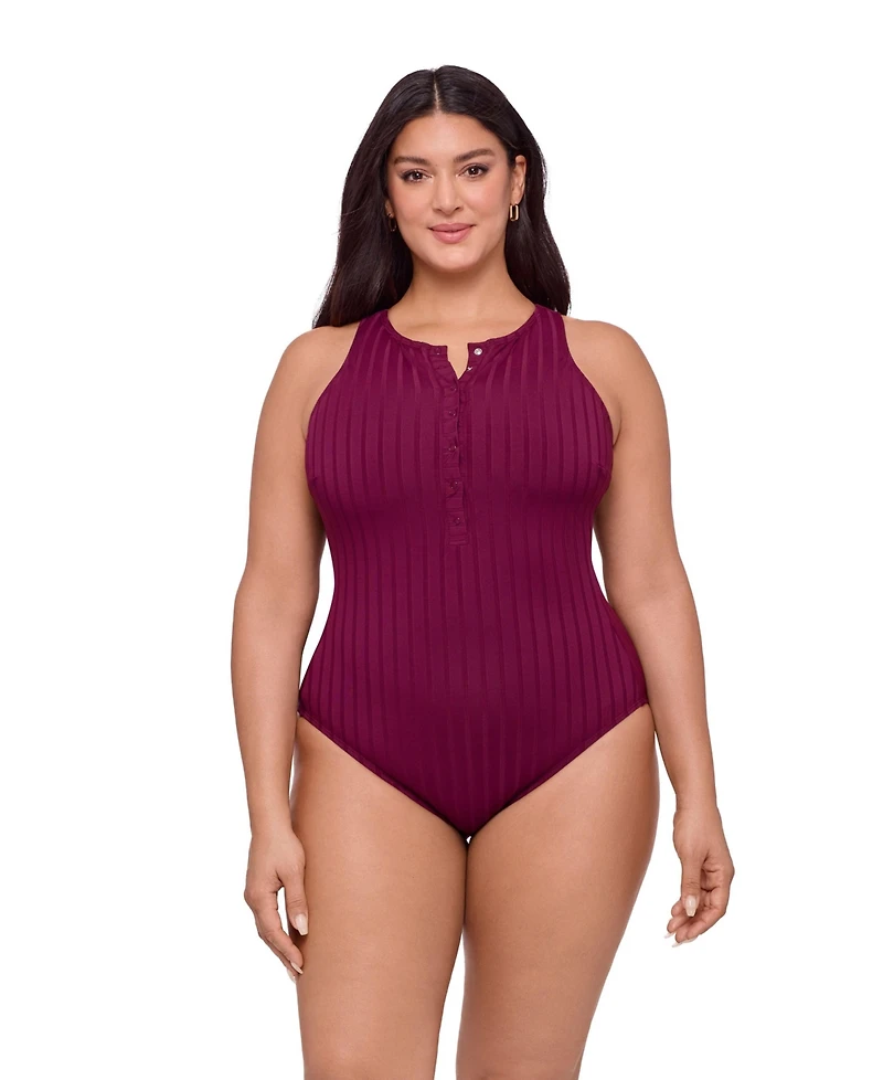 S3 Apparel Women's Sculpting Wide Rib Snap High Neck One-Piece Swimsuit