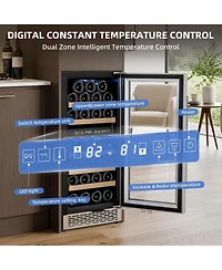Cowsar 15" Wine Cooler, 27 Bottle Dual Zone Wine Fridge, 3.1 Cu.Ft