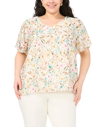 Vince Camuto Plus V-Neck Tulip Short-Sleeve Blouse
