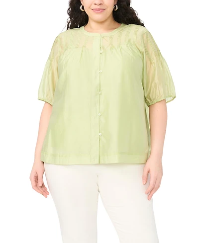 Vince Camuto Plus Puff-Sleeves with Front Pleats Top