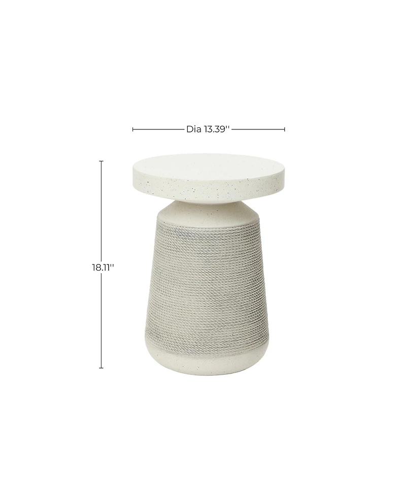 LuxenHome Textured Faux Stone Patio Table, Japandi Style with Sculpted Rope-Look Base