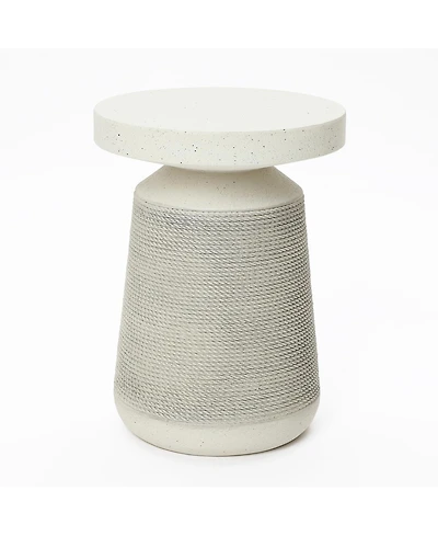 LuxenHome Textured Faux Stone Patio Table, Japandi Style with Sculpted Rope-Look Base