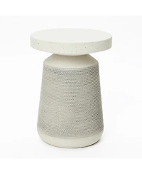 LuxenHome Textured Faux Stone Patio Table, Japandi Style with Sculpted Rope-Look Base