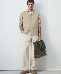 Mango Men's Bowling Collar Cotton Overshirt