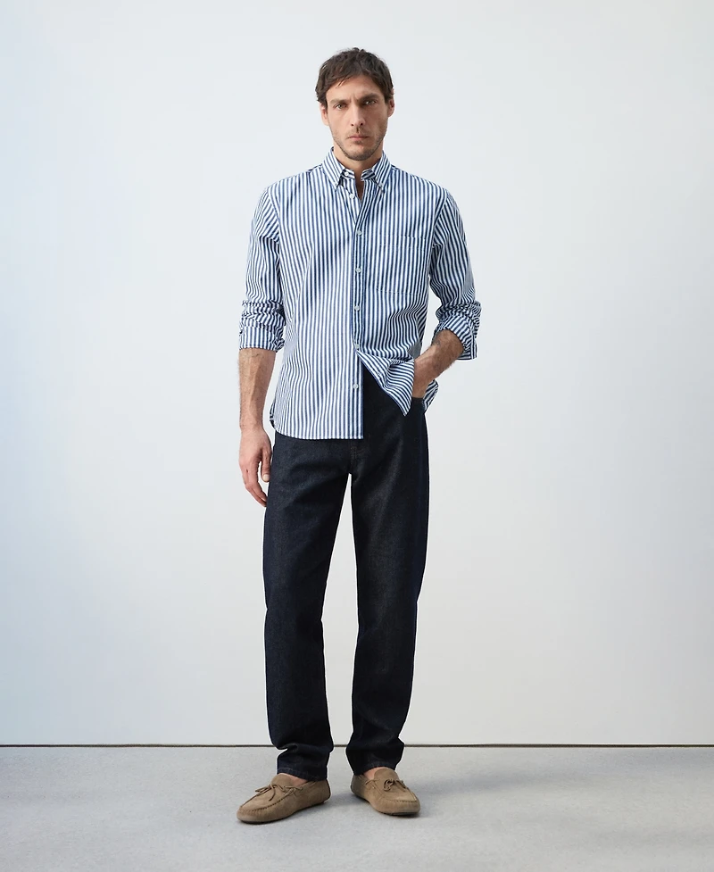 Mango Men's Cotton Regular-Fit Striped Shirt