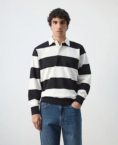 Mango Men's Cotton Striped Polo Sweatshirt