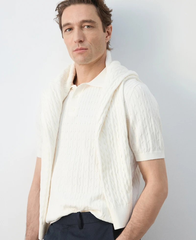 Mango Men's Cotton Braided Knitted Polo Shirt