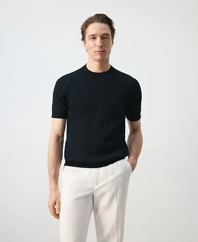 Mango Men's Cotton Cable-Knit T-Shirt