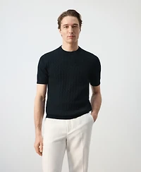Mango Men's Cotton Cable-Knit T-Shirt