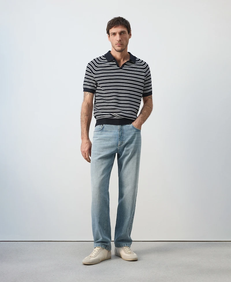 Mango Men's Cotton Striped Knit Polo Shirt