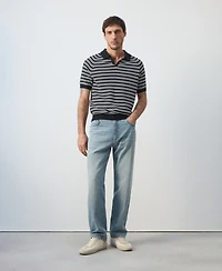 Mango Men's Cotton Striped Knit Polo Shirt