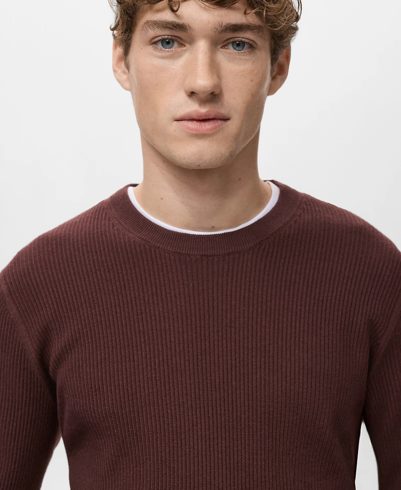 Mango Men's Fine Rib-Knit Cotton Sweater