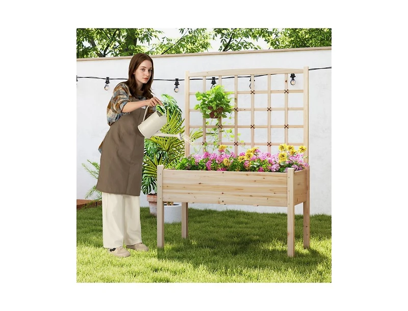 Slickblue Elevated Garden Planter with Lattice and Drainage