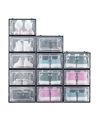 Rainsken Stackable Shoe Storage Boxes Fit Size 11, 12-Pack Plastic Shoe Organizers, Sneaker Display Containers Bins for Closet, Under Bed, Entryway