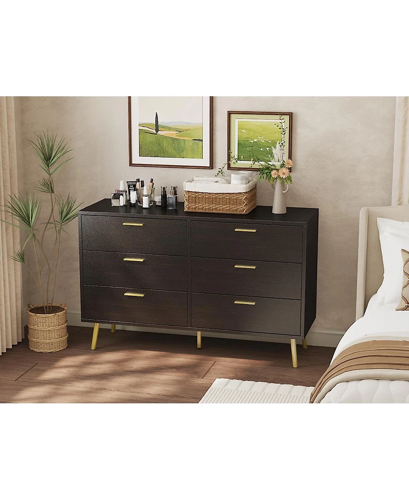 Famapy 6-Drawers Solid Wood Chest of Drawer Accent Storage Cabinet, Bedroom Dresser