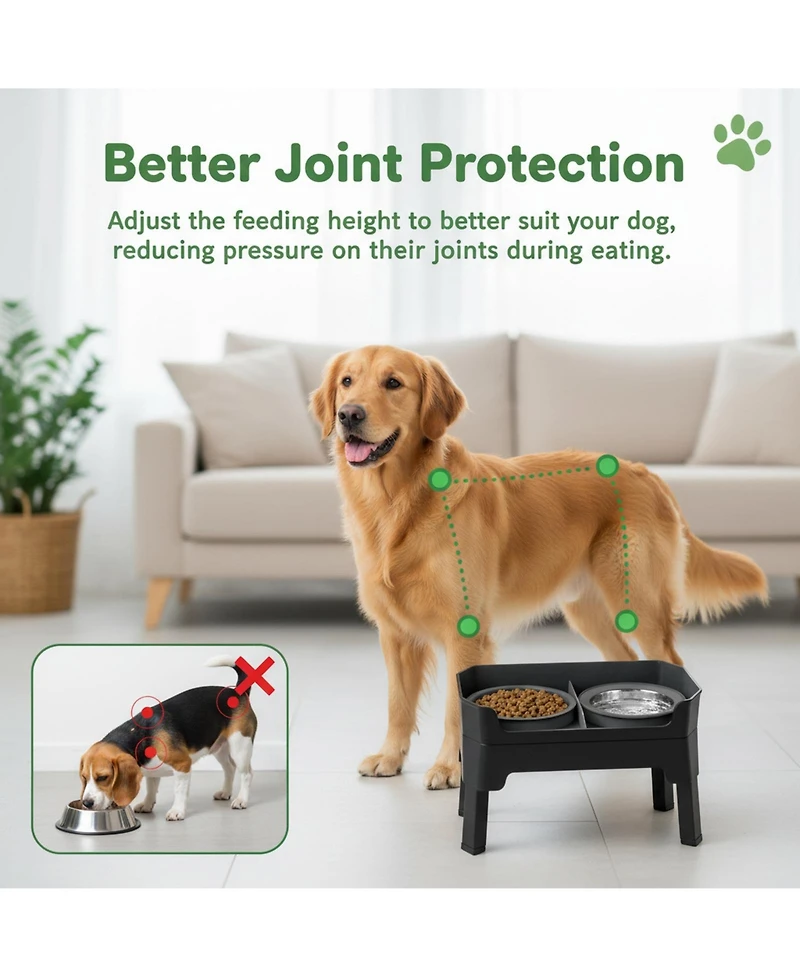 Aronkl 4 1 Adjustable Dog Bowl Stand with 2 Stainless Anti-Spill Bowls for Dogs Growing Puppies Anti-Slip Mess Proof