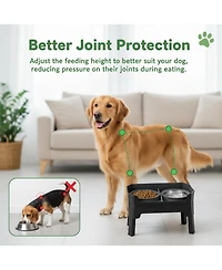 Aronkl 4 1 Adjustable Dog Bowl Stand with 2 Stainless Anti-Spill Bowls for Dogs Growing Puppies Anti-Slip Mess Proof