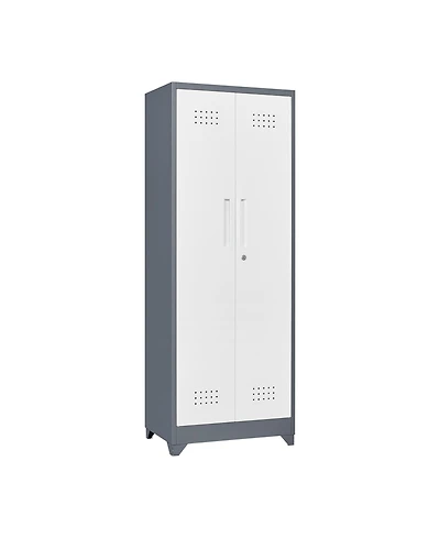 Clihome 65" H Metal Broom Cleaning Tool Storage Cabinet With Locking Doors and Shelves