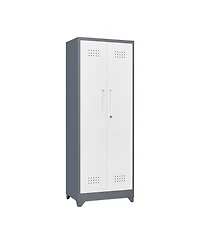 Clihome 65" H Metal Broom Cleaning Tool Storage Cabinet With Locking Doors and Shelves