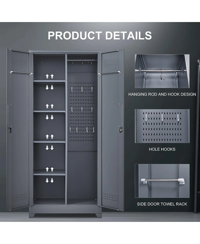 Clihome Metal Lockers Cleaning Tool Storage Cabinets With Locking Doors