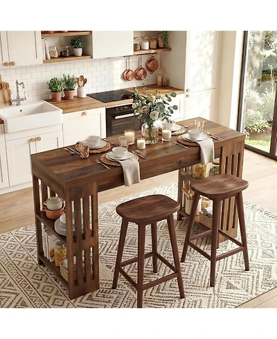 Tribesigns 63 Inch Bar Table, Wooden Bistro Table, Large Home Bar Unit with Wine Rack