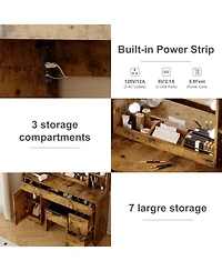 gaomon Farmhouse Makeup Vanity Set with Lighted Mirror, Shelves and Charging Station