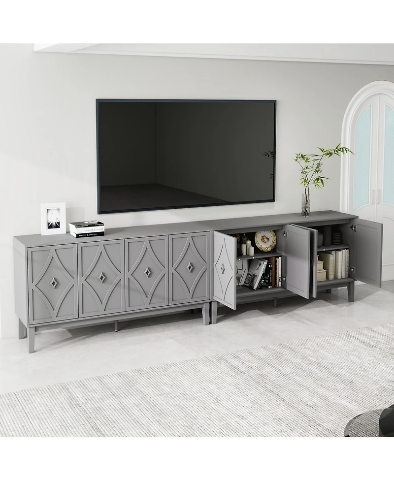 Streamdale Furniture Vintage 4-door cabinet with hand-carved geometric doors and adjustable shelves