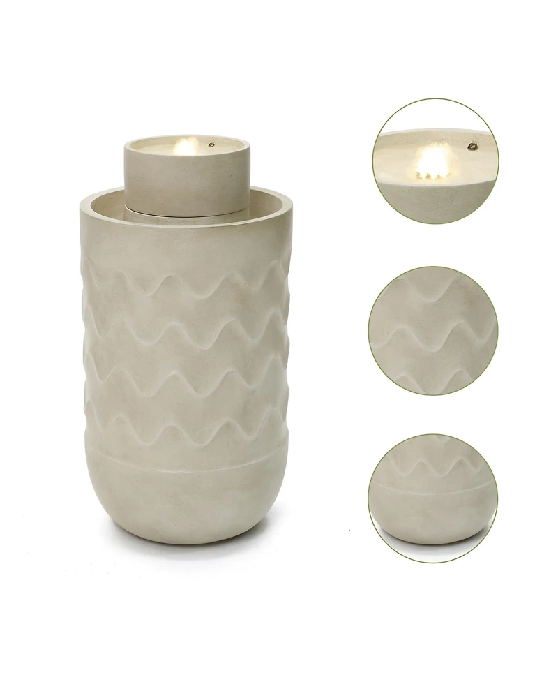 LuxenHome Outdoor Lighted Polyresin Fountain with Planter, Decorative Garden Accent