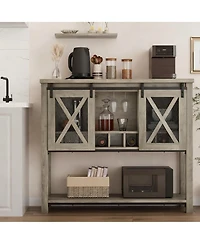 Yigii Buffet Cabinet Wine Coffee Bar Table Glass Rack Barn Mesh Door Kitchen Sideshelves