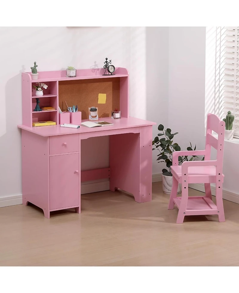 gaomon Kids Desk and Chair Set, Wooden Study Table with Storage Shelf, Bulletin Board, Children School Learning Writing
